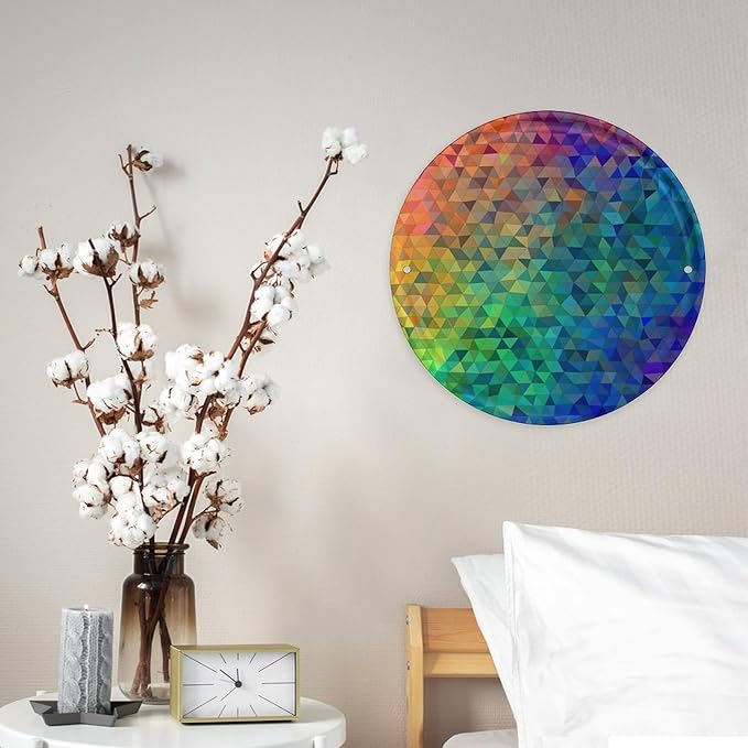 Wall Picture, with Rainbow Triangle Printed Circular Iron Hanging Picture,Wall Art Decor,Home for Bedroom Living Room Bathroom Decor,Iron Painting 11.8X11.8 in