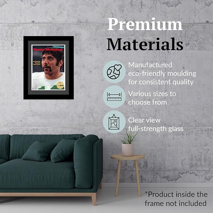 Creative Picture Frames 8.25 x 11 Magazine Frame with Full-Strength Glass, Holds Up To A 1/4" Thick Media with Installed Hangers for Easy Mounting, 11x14 Manhattan Black Frame with Black Mat