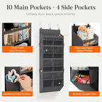 Lifewit 1 Pack Over the Door Organizer, Clear Window Hanging Storage with 4 Side Pockets, Anti Tilt 40 lbs Load Behind Door for Pantry, Nursery, Bathroom, Bedroom, Dorm, 10 Section, Gray
