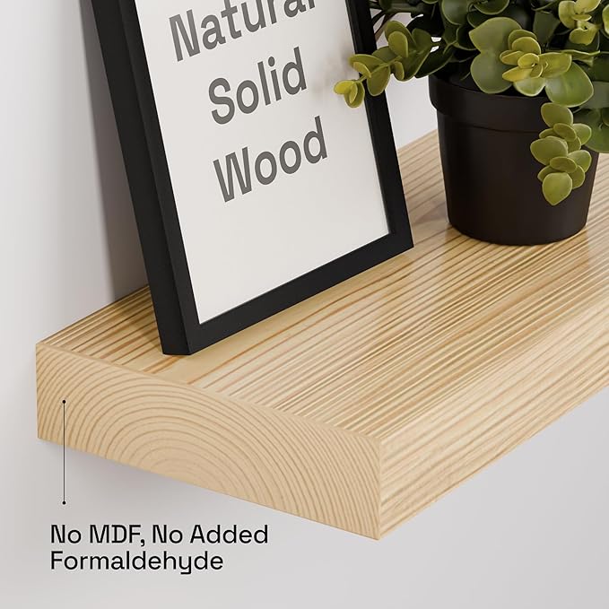 BAOBAB WORKSHOP Solid Wood Floating Shelves for Wall 30 Inches Long, Wooden Shelf Bathroom Large, Light Oak Floating Shelves for Room Wall Mounted Kitchen Farmhouse, Natural Wood, 30W × 6.7D, Set of 2