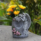 Solar Power Angelic Sculpture Memorials Vase Weather Resistant Resins Grave Decoration for Cemetery Garden