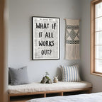 Framed What If It All Works Out Wall Art Black and White Retro Newspaper Poster Positive Motivational Canvas Print Painting Inspirational Quote Picture Wall Decor for Office Home Bedroom 16x24inch