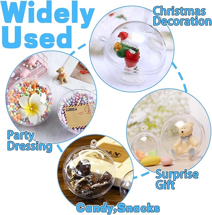 25 Set 50PCS Clear Plastic Fillable Ornaments,Transparent DIY Craft Ball,Clear DIY Christmas Ornament 5 Different Sizes for Wedding,Party,Home Decor