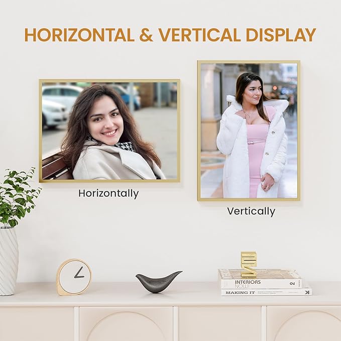 11x15 Aluminum Metal Picture Frame,Tempered Glass Gold Photo Frame 11x15 for Family Photo,Posters,Art,Document to Wall Mount Horizontally or Vertically