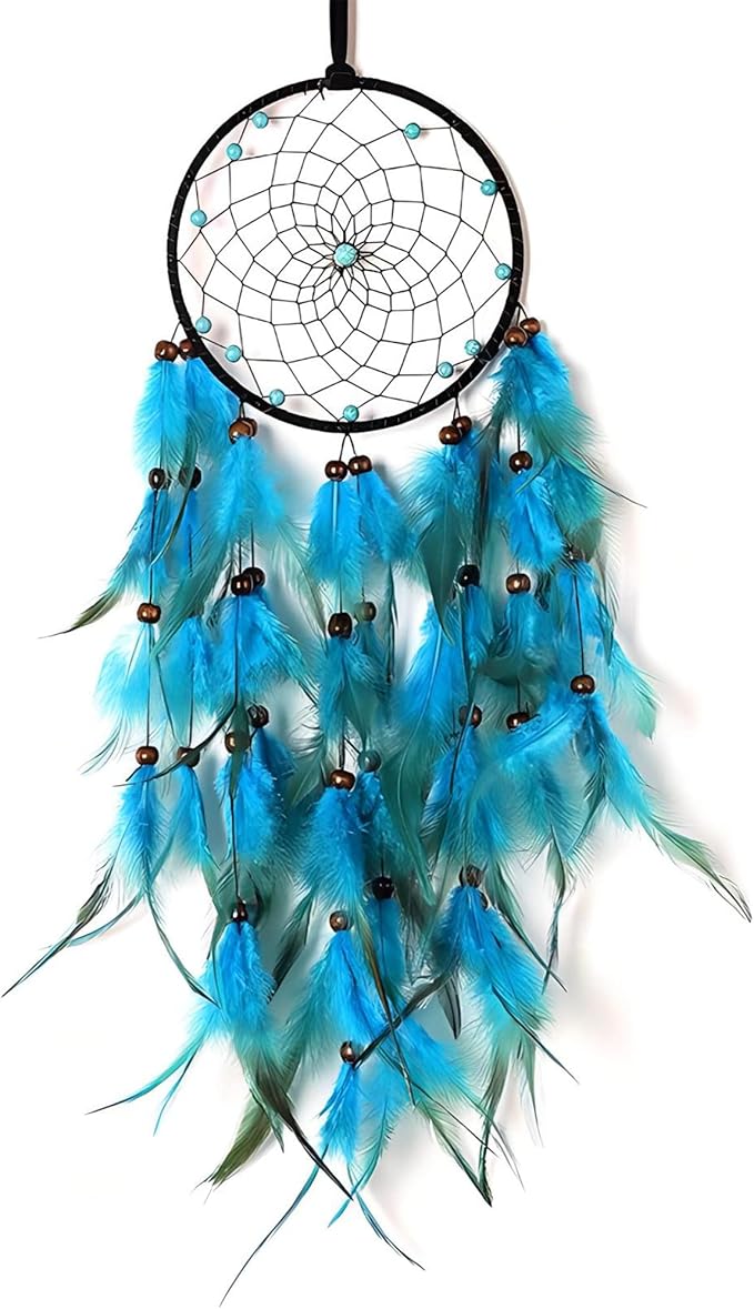Handmade Dream Catcher, Natural Feather Dream Catchers Mobile Wall Decor, Dreamcatchers Gift for Girls Kids Women Decorations Home Ornament（Blue）