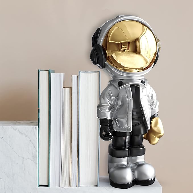 EZ4ENCE Figurine Statue Astronaut Sculpture Spaceman Decor,Sculptures Home Decor,Arts Silver Shelf Decoration,Cool Metal Mask Table Decor,Large Spaceman Figure Ornament