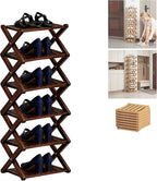 2/3/4/5/6/7/8/9 Tier Bamboo Shoe Rack - Foldable,No Installation Needed,Space-Saving Multi-Tier Storage for Indoor & Balcony Use (Brown,6 Layers)