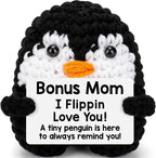 Belatelove Birthday Gifts for Bonus Mom from Daughter Son, Handmade Crochet Mini Penguin Mother's Day for Mother in Law, Funny I Love You Gift for BonusMom Small Easter Decor