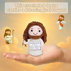 Crochet Jesus Doll with Blessing Card - Religious Gift for First Communion, Baptism, Confirmation,Easter Basket Stuffers for Girls, Boys, and Teens - Christian Gift for Young Believers, Godchildren