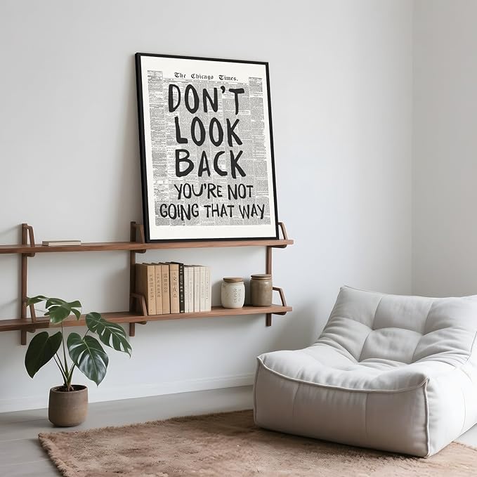 Framed Retro Newspaper Wall Art Trendy Black and White Poster Dont Look Back Inspirational Quote Posters Positive Motivational Affirmation Canvas Print Preppy Aesthetic Office Bedroom Decor 8x12inch