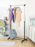 Whitmor Heavy Duty Adjustable Garment Rack-Rolling Clothes Organizer, Black and Chrome