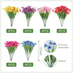 24 Bundles Artificial Flowers for Outdoor Faux Plants for Spring Summer Decoration, UV Resistant Realistic Silk Plastic Fake Flowers Garden Porch Patio Balcony Yard Front Home Decor