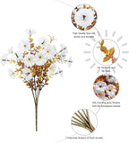 Fake Mums Fall Artificial Flowers Plants for Outdoors Autumn Decoration, 12 Bundles White Silk Morning Glory with Eucalyptus Realistic UV Resistant Faux Flowers for Outside Planter Yard Garden Porch