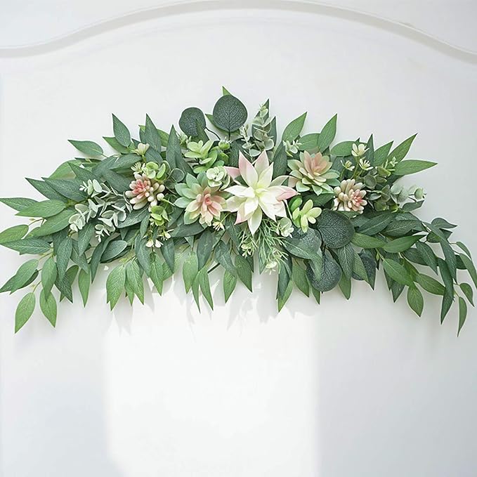CDQL Artificial Succulents Swag Decorative Swag,Green Leaves Wedding Arch,Greenery Swag,Farmhouse Wedding Arch Flower,Table Centerpieces Wall Decor (1)