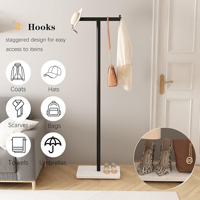 Freestanding Coat Racks with Marble Base Heavy Duty Clothes Rack Stand for Entryway, Bedroom, Living Room, Boutiques-15.7''L,BLACK