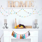 Syhood 3 Pcs Boho Tassel Garland Wall Hanging Decor 1 Boho Tassel Garland with Wood Beads and 2 Western Colorful Pom Pom Ball for Classroom Party Wedding Baby Shower Home Decorations(Simple Colors)