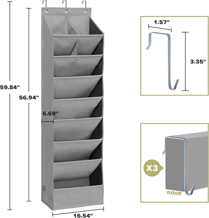 2 Pack Minimalist Grey Over the Door Shoe Organizer with 10 Pockets, Hanging Closet Storage Rack for Shoes, Sneakers, Accessories