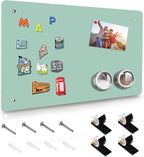 Green Magnetic Board,17.5" x 11.4" Magnet Bulletin Board to Display Magnetic Notes, Poetry, Photos, Suitable for Wall, Refrigerator, Cabinet etc, Come with 4 Pcs Dual Lock Tape and Screws