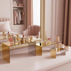 Chuangdi 2 Sets Acrylic Display Risers, Product Stand, Jewelry Display Riser Shelf Showcase Fixtures for Dessert Cupcake Candy Figure Treat Action Showcase (Gold,Large Set)