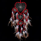 Large Handmade Dream Catcher Traditional Dreamcatcher Feather Wall Hanging Decoration Ornaments Five Hearts Red