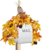 winemana 31.5in Outdoor Fall Decor for Mailbox, Lighted Fall Swag with 8 Modes & Timer, Autumn Scarecrow & Sunflower Thanksgiving Table Centerpiece Decorations