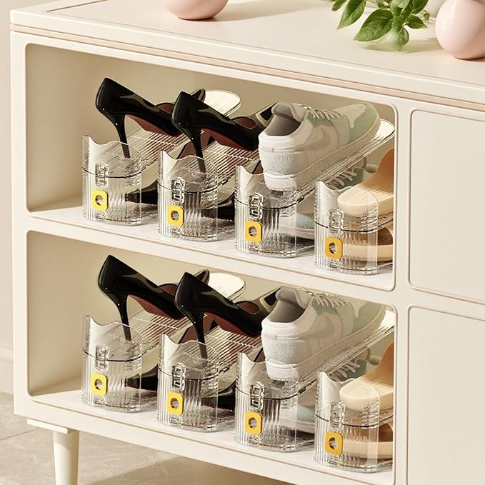 Clear Shoe Slot Organizers 12PACK Shoe Stacker Rack Organizer for Closet Adjustable Shoes Holders Space Saver Zapateras Organizers