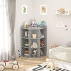 Aheaplus Corner Cabinet, Corner Storage with USB Ports and Outlets, Corners Cube Toy Storage for Small Space, Wooden Corners Cubby Bookshelf with 9 Cubes for Playroom, Bedroom, Living Room, Grey