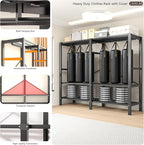 Heavy Duty Portable Closet with Cover Magnetic Doors, Metal Rolling Clothes Rack Heavy Duty 1500LBS, Foldable Clothing Rack, Garment Racks for Bedroom/ LivingRoom/ Rental (KT Off-white, 66.14in)