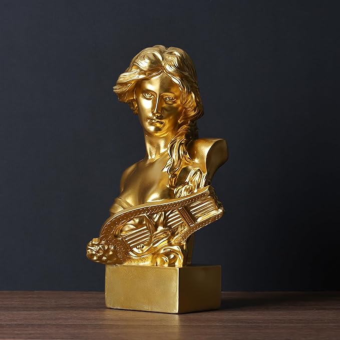 11.8" H Greek Mythology Bust Statue Decor,Artemis Statues Roman Goddess Figurines,Used for Sketch Practice Aesthetics Statues and Sculptures and Indoor Filling Space for Living Room, Bedroom (Gold)