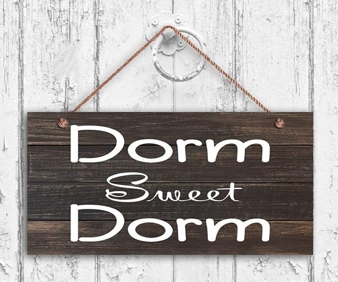 Dorm Sweet Dorm Wood Sign, College Dorm Wall Decor, College Sign, Dark Wood Style with White Text 12x6inches (WD020)