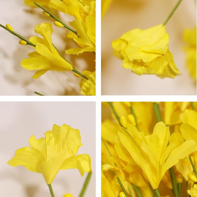 24 Inch Artificial Yellow Forsythia Flower Wreaths, Silk Leaves Paper Floral Wreath for Front Door, Spring Summer Decor, All Season Wreath for Wall Window Farmhouse Wedding Home Decor