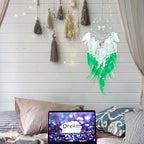 Dreamlike Butterfly Tree of Life Dream Catcher Wall Decor Green Dream Catcher with Crystal Stone Handmade Feather Dreamcatchers Home Decor Wall Hanging for Girls Bedroom Wedding Craft Gift-29.5"