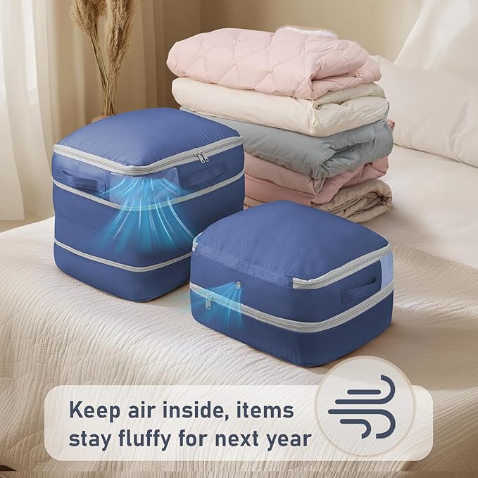 DIMJ Compression Storage Bags 8 Pack - Blanket Storage Bags with Window Zipper, Ultra Space Saving Self Compression Organizer for Puffer Jacket, Bedding, Lightweight Comforter Duvet, Sweater, Sheet