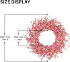 24 Inch Artificial Pink Forsythia Flower Wreath, Silk & Paper Floral Wreaths for Front Door, Romantic Valentine's Day & Spring Summer Decor, All Season Farmhouse Wedding Indoor Outdoor Decor