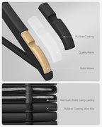 SONGMICS Set of 20 Wooden Hangers with Rubber Coating, Non-Slip Coat Hangers with Shoulder Grooves, Pants Bar, 360° Swivel Hook, for Jackets, Shirts, Black UCRW011B02