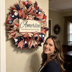 4th of July Decorations Outdoor Patriotic Wreaths for Front Door 250th Anniversary Decorations Red White and Blue American Flag Wreath (America 1)