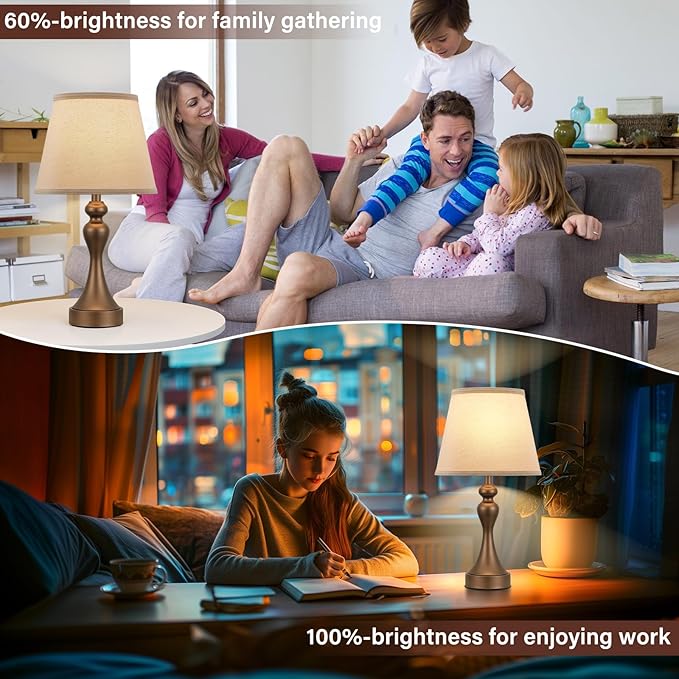 Seealle Touch Lamps for Nightstand - Bedside Lamps Set of 2, 3 Way Dimmable, USB C+A for Bedroom & End Tables (Brown&Oat)