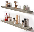 Fun Memories 48 Inch Reclaimed Wood Floating Shelves for Wall, 8 Inch Deep Heavy Duty Rustic Farmhouse Floating Shelf with Invisible Brackets for Fireplace Mantel & Coffee Bar, Grey