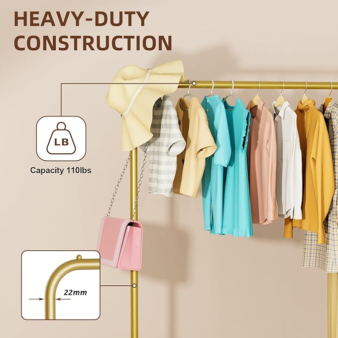 Rolling Clothing Racks for Hanging Clothes, Garment Rack for Clothes to Hang, Metal Portable Wardrobe Rack for Coats, Jackets, Shirts, Dress,Gold