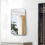 BONEWEI Silver Bathroom Mirror,24x40 inch Wall Mirror for Bathroom Wall Mounted,Rectangle Mirror for Bathroom Over Sink,Modern Frame Round Corner for Living Room,Bedroom Entryway,Horizontal/Vertical