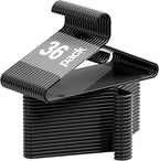 Black Plastic Hangers 36 Pack, Heavy Duty Clothes Hangers for Standard Size Hangers with Center Hook & Non-Slip Pants Bar for Shirts, Pants, Coat, Dresses, Jackets, Scarves and Belts