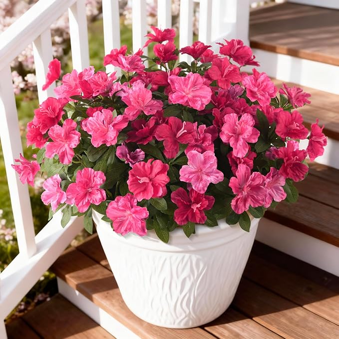 Artificial Fake Flowers for Outdoor, 8 Bundles Faux Plants Silk Flowers Spring Decoration UV Resistant No Fade Plastic Flowers for Outside Planters Home Porch Patio Yard Garden Decor