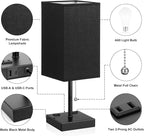 Black Medium Table Lamp with USB Ports - 3 Color Temperature Bedside Lamp for Bedroom, Pull Chain Control, USB A and C Ports, 2 AC Outlets, Bulb Included