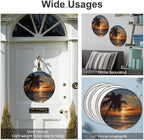 Wall Picture, with Sunset Palm Tree Ocean Printed Circular Iron Hanging Picture,Wall Art Decor,Home for Bedroom Living Room Bathroom Decor,Iron Painting 11.8X11.8 in
