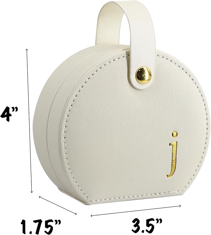 COLLECTIVE HOME - Travel Jewelry Case, Elegant Half-Moon Design with Gold Monogram, Detachable Handle, Personalized Accessory Organizer, Gift for Fashion-Forward Women and Teens (j)