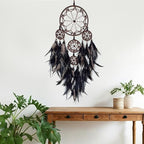 Large Dream Catcher Wall Decor Black Dream Catchers with Wooden Bead Handmade Feather Dreamcatcher Wall Hanging Ornament for Bedroom Living Room Home Decor