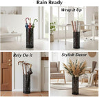 Black Metal Floral Umbrella Stand, 16.5 in Tall Lightweight Umbrella Holder, Cutout Design, Versatile Entryway Storage, Home & Office