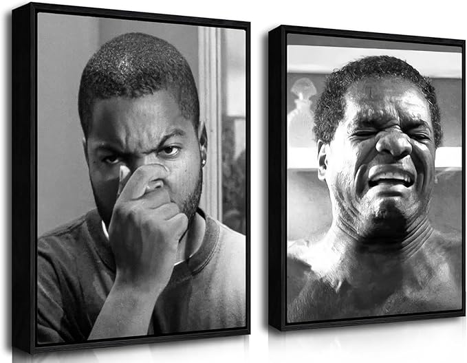 Funny Bathroom Canvas Wall Art Set of 2 - Black Floating Frame Black and White Vintage Comedy Movies Posters, Funny Toilet Humour Smell Wall Decor Prints for Bathroom Decor 12x16 in
