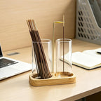Incense Holder, 2 in 1 Wooden Incense Holder for Sticks with 20 Incense Sticks, Anti-ash Incense Burner with Glass Ash Catcher, Wood Incense Holder 20 Stick (2 in 1 Square)