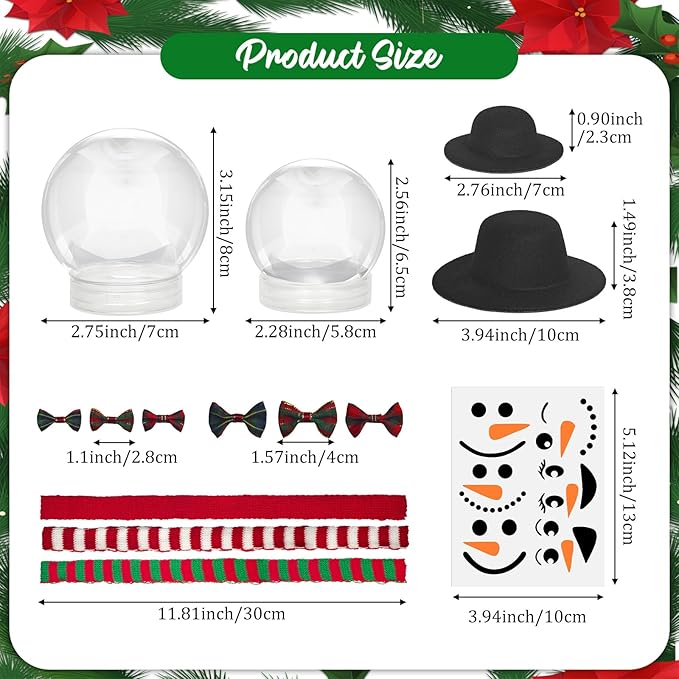 Cinrobiye 12 Set Snowman Craft Snow Globes Kit DIY Christmas Snow Globe Clear Globes with Screw Off Cap DIY Snow Globes Christmas fillable Ornaments Xmas DIY Crafts Home Decoration